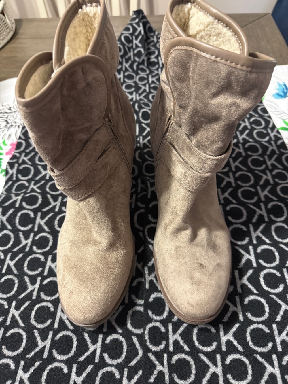 Style & Co. Taupe Suede Mid-Calf Heeled Boots